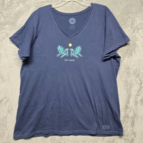 Life Is Good Top Womens XXL Blue Crusher Tee Classic Fit Adirondack Chairs Relax - Picture 12 of 12