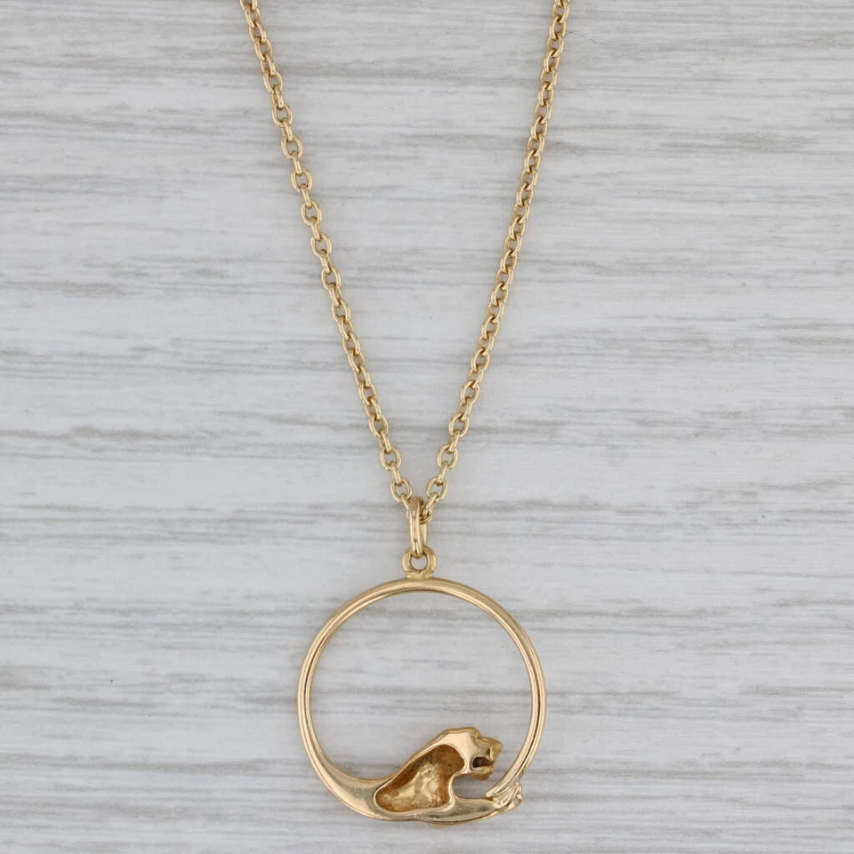 Collar Colgante Pantera Carrrea Y Carrera Oro Amarillo 18k Caja Cadena Cable 18.5" Foto 2 de 4