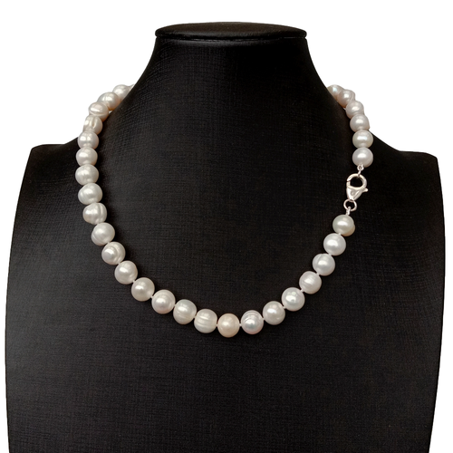 17" Real Cultured White Potato Shape Pearl 10-11mm Necklace 925 Silver Clasp - Picture 2 of 6