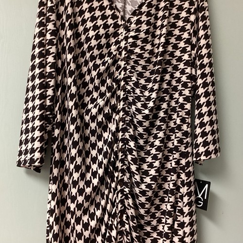 Mlle Gabrielle Dress Womens Plus Size 3X Brown Geometric Ruched 3/4 Sleeve New - Picture 9 of 20