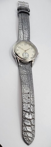 Ladies Elegant Round Silver Tone Textured Dial Faux Leather Band Analog Watch F4 - Bild 6 von 9