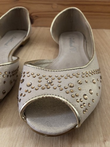 Metallic Beige Gold Peep Toe Flat Shoe 39 - Picture 3 of 11