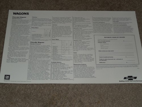 1971, 72, 73 Chevrolet Wagon Dealer Sales Brochure/Poster Lot (3) 11x17 - Bild 6 von 12