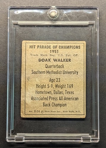 DOAK WALKER 1951 Berk Ross Inc. Hit Parade of Champions #2-14 Small - Picture 2 of 2