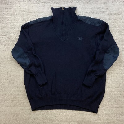 Paul & Shark Yachting Quarter Zip Wool Sweater Large Blue Elbow Patch Mens 90s