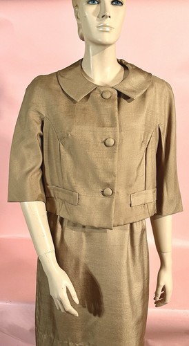 Abito/giacca cropped in seta vintage anni '60 set abbinato Jackie O' 30" vita - Foto 3 di 12