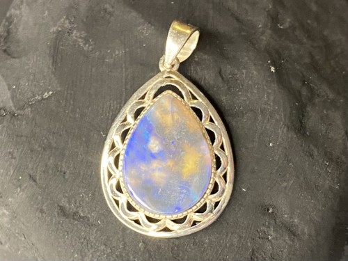 Handmade in Australia natural solid crystal opal in sterling silver pendant
