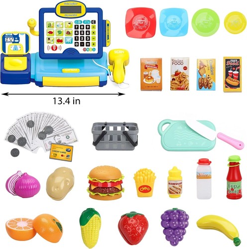 Cash Register for Kids, Pretend Play Cash Register with Scanner, Cuttable Foo... - Picture 2 of 4
