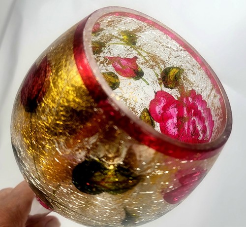 Hand Painted Red Flower Green Leaves With Vines Stem Wine Glass / Goblet - Picture 17 of 22