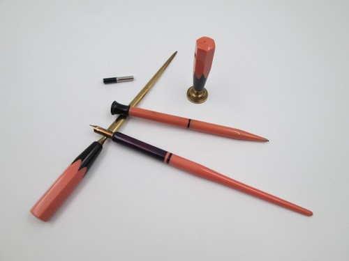 Antique European Originale Case Writing Set Pink & Purple Celluloid 1920s - Picture 2 of 19