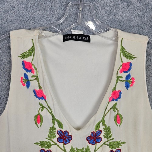 Vestido Boho Mujer S M Beige Bordado Floral México Puebla Sin Mangas Rayón - Imagen 2 de 24