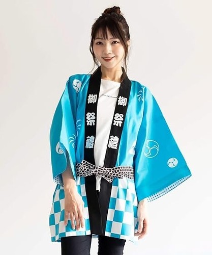 Matsuri Happi Mantel 3tlg. Set - Japanischer Festival Kimono Jacke M/L UNISEX LT Blau - Bild 2 von 6