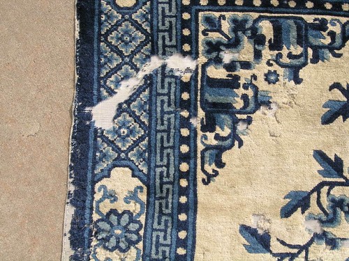 Alfombra oriental china antigua Ninghsia azul y blanca 49x77" como se muestra - Imagen 9 de 12