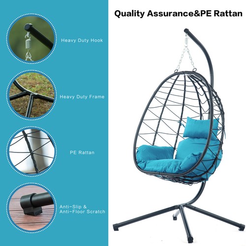 Egg Chair with Stand Indoor Outdoor Swing Chair Patio Wicker Hanging Egg Chair - Picture 28 of 74