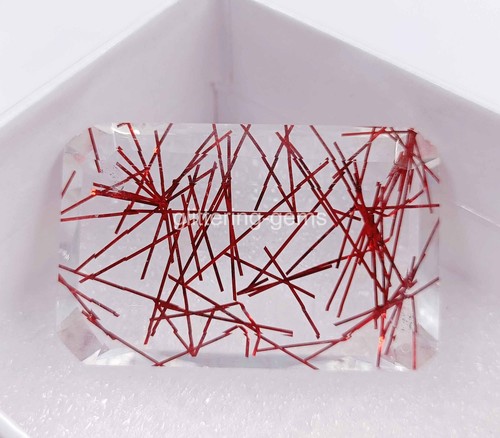 164 Ct Certified Lab-Created Red Rutilated Quartz Emerald Cut Loose Gems 4OUF - Picture 8 of 8