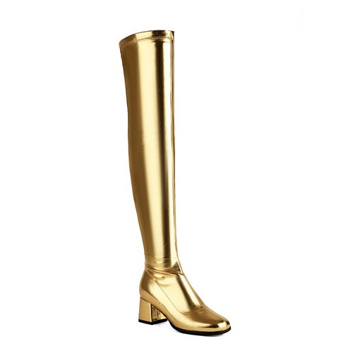 Women Gold Over Knee High Boots High Chunky Heels Side Zipper Leather Club Shoes - Foto 24 di 29