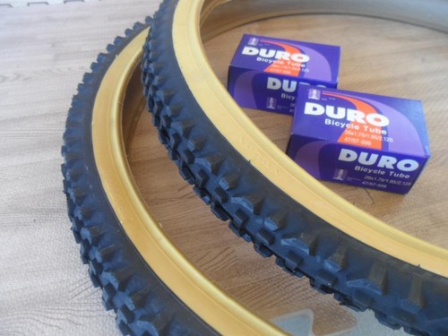 26” Pair of Duro 26x2.10 Gum Wall Mountain Bicycle Tires with Two inner tubes - Picture 2 of 3