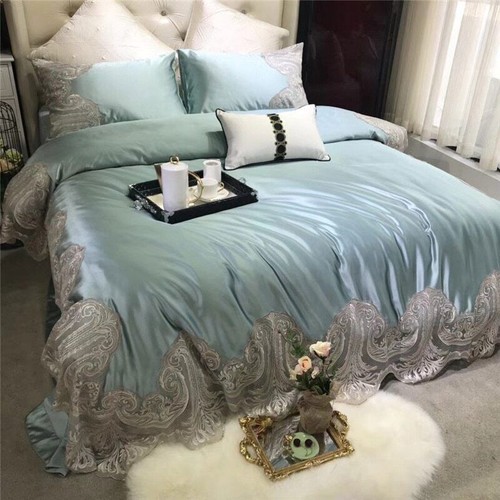 Lujo Encaje Bordado Ropa de cama Cubierta de edredón Sábana Funda de cama Ropa de cama - Imagen 10 de 14