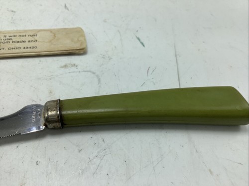 Vintage quikut brand Fruit grapefruit knife Green handle made in USA - Picture 4 of 14