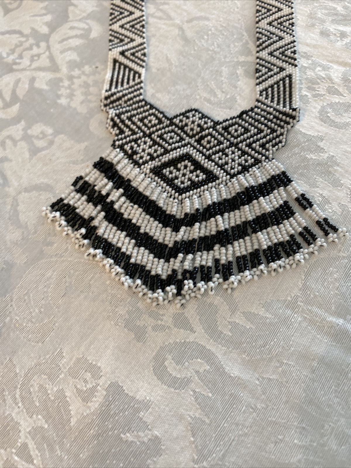 Black/White Beaded Statement Necklace Estate - image 6