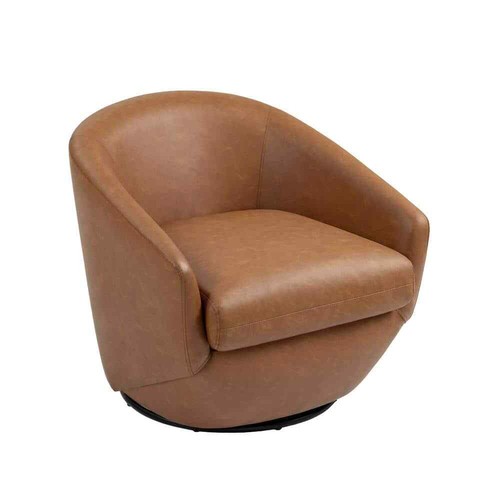 Brown PU Leather Swivel Accent Arm Chair with Metal Base(Set of 1) - Picture 8 of 8
