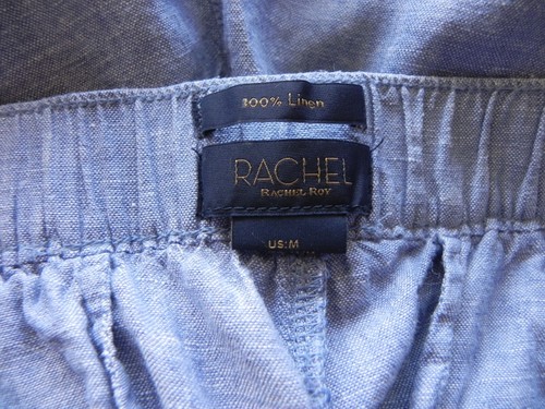 Rachel Roy 100% Linen Pants Cropped/Fold Cuffs Elastic Waist Pockets Blue Size M - Picture 8 of 8