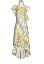 Lulu's High Tide Striped One Shoulder Yellow Stripe Ruffle Dress XS*No Belt