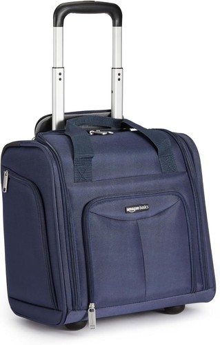 Underseat carry on luggage with wheels - 14" rolling travel bag, navy