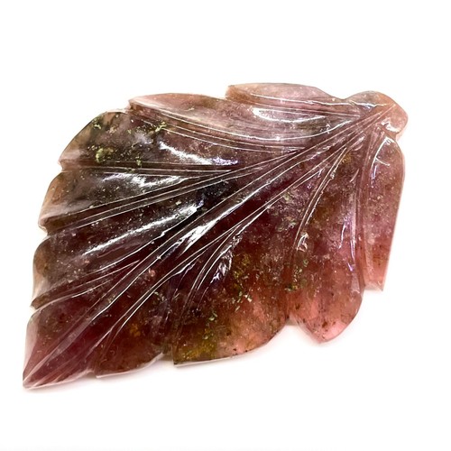 104 Cts Certified Natural Carved Tourmaline Leaf 55x39mm Bi Color Loose Gemstone - Picture 6 of 14
