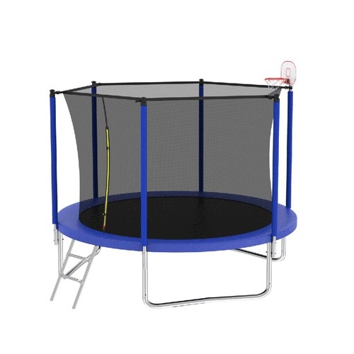 8FT Outdoor Trampoline Kids W/ Safety Enclosure Basketball Hoop Heavy Duty Blue - Picture 4 of 12