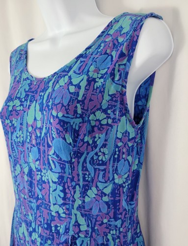 Vestido Vaina Batik Hawaiano Vintage Rainbow-Jo Azul/Púrpura/Menta Talla Pequeña - Imagen 7 de 20