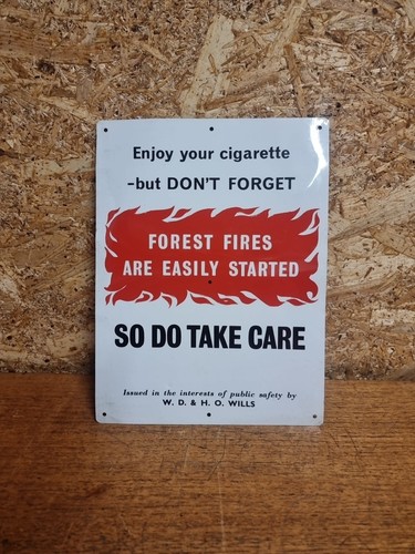 Vintage Wd & Ho Wills Cigarette Advertising Sign Forest Fires Tin - Picture 1 of 7