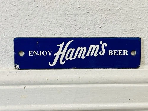 Hamm's Beer Classic Sign Porcelain Enamel  Breweriana Vintage Sign 1 1/2” x 6”
