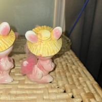 Pair Of Vintage Porcelain Anthropomorphic Dog Figurines Japan Pink Fur Trim MCM 7