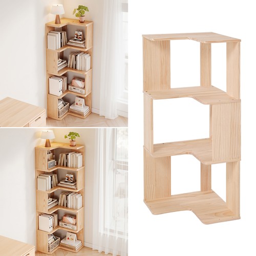 3/4/5 Tier Wooden Corner Bookcase L-Shaped Shelf, Space-Saving for Home/Office - Picture 3 of 41