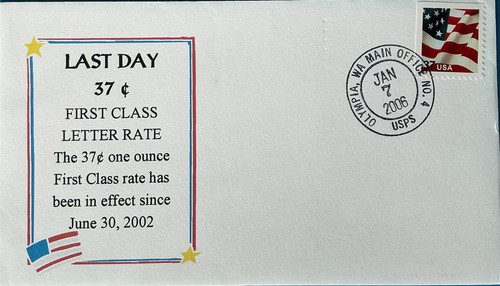 ACE393 Dennis J. Gelvin Last Day 37 cent first class rate 1-7-2008