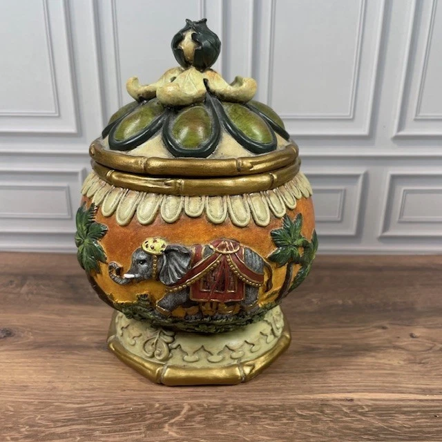 Tarro decorativo pintado a mano de dos piezas contenedor urna de recuerdo elefante safari Foto 3 de 4