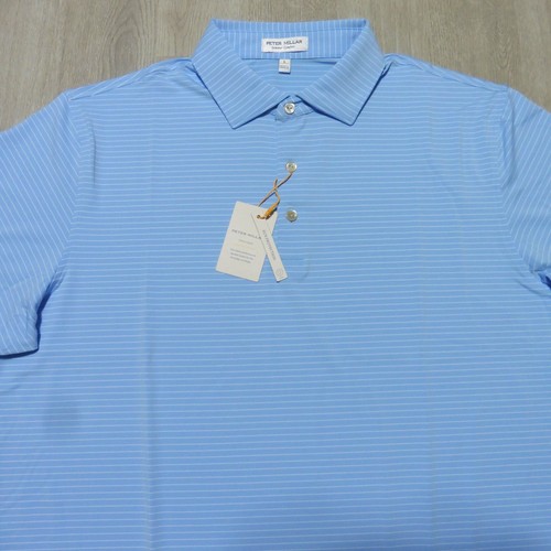PETER MILLAR Hombres L GRANDE VERANO CONFORT POLO CABAÑA AZUL CICUTA RAYAS - Imagen 11 de 11
