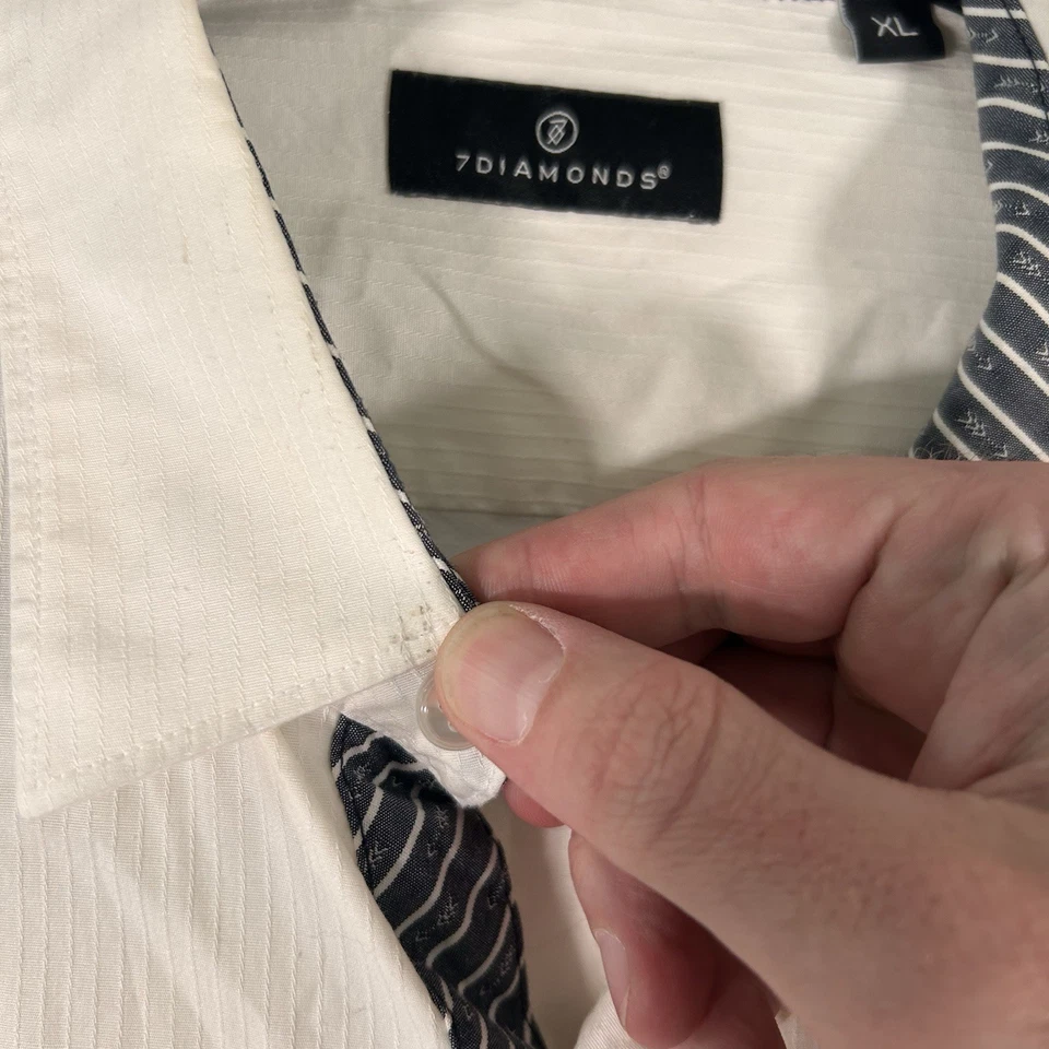 Camisa de vestir 7 Diamonds para hombre XL blanca abotonada manga larga mezcla de algodón Foto 4 de 4