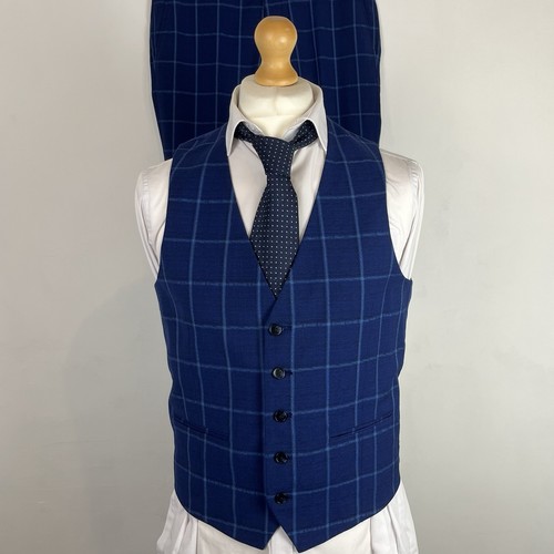 Moss London 3 Teiler Anzug Herren 44 L Dunkelblau Kariert 34 W 32 L Hose Slim Fit - Bild 17 von 24