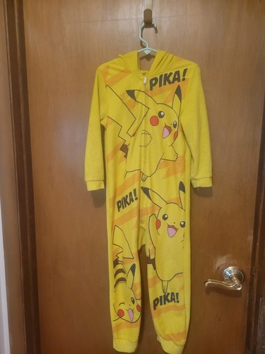 Pokemon Pikachu Hooded Zip Front One Piece Pajamas XS size 5T pj toddler boy kid - Picture 2 of 8