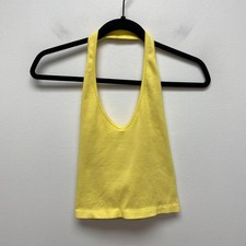 Out From Under Urban Outfitters Womens Yellow Halter Ribbed V-Neck Cropped Top L