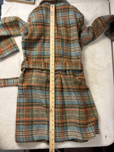 VTG 60s 70s Plaid Wool Trench Coat Belted Mod Style Mid Length Women’s Sml Med - Picture 7 of 10