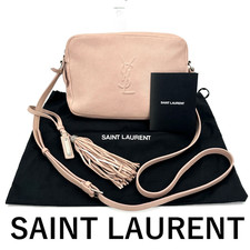 SAINT LAURENT Camera Bag Lou Leather Pink Beige Authentic 0378
