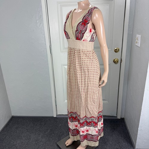 Vintage Y2K Kleid Small Bohemian Viskose Perlen Blumen Baumwolle lang NN23 - Bild 3 von 8