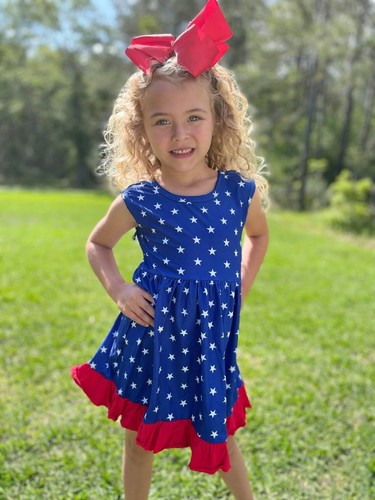 Girls 4th of July Dress Baby Girls American Flag Flutter Sleeve Dresses Kids ... - Picture 2 of 6