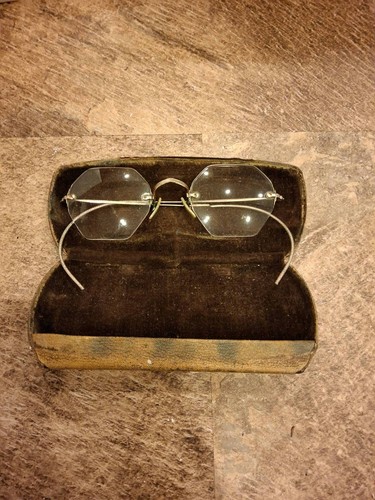 Antique Rimless Pince-Nez Glasses with Original Case
