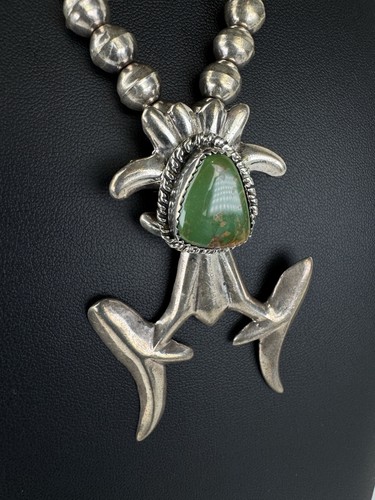 Native American Sterling Turquoise Pendant Necklace Frog Noja Squash Blossom 53g - Picture 9 of 13