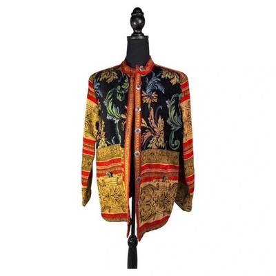 Vintage Sag Harbor Red Brown Carpet Bag Canvas Jacket Button Up Size 10