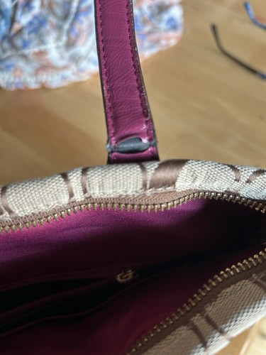 Coach Signature Raspberry Pink Python Stripe Canvas Tote Satchel/Shoulder Purse - Picture 17 of 17